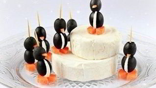 Рецепт Канапе Пингвинчики из оливок и сыра