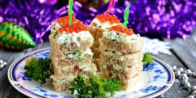 Рецепт канапе с брынзой и красной икрой