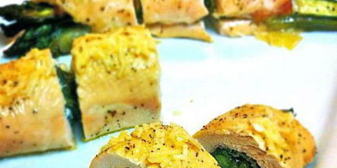 Рецепт роллов из курицы со спаржей, сыром, прошутто