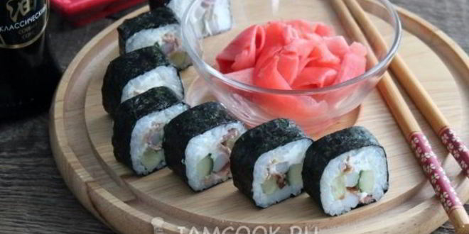 Рецепт роллов с кальмаром и беконом