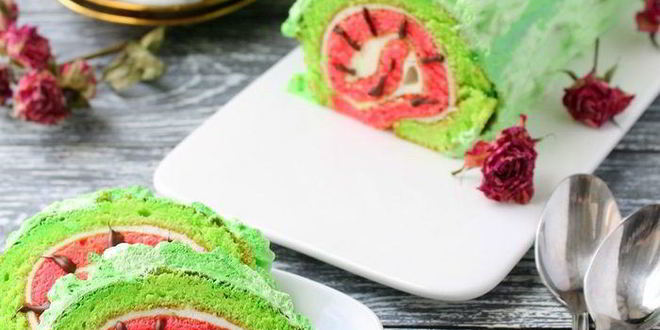 Рецепт бисквитного рулета арбуз