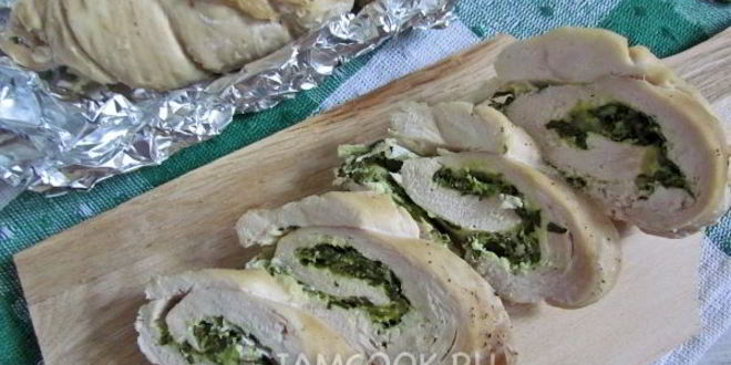 Рецепт Куриных рулетиков с брынзой и шпинатом