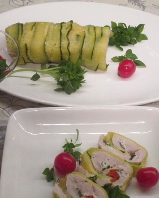 Рецепт рулета из курицы в цукини