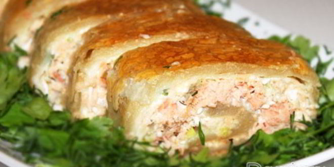 Рецепт рулета из рыбы в тесте