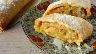 Рецепт Рулета из творожного теста с яблоками и ананасом