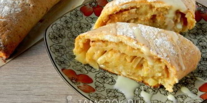 Рецепт Рулета из творожного теста с яблоками и ананасом