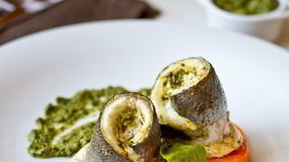 Рецепт Рулетиков из сибаса с песто