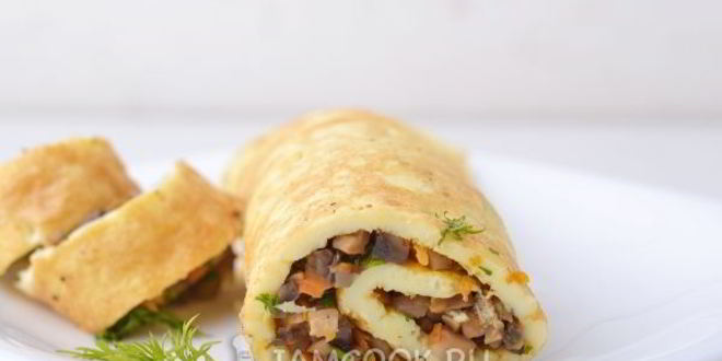 Рецепт яичного рулета с грибами