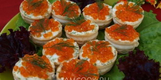 Рецепт тарталеток с красного икроя