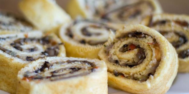 Рецепт закуски — бисквитного рулета с грибам