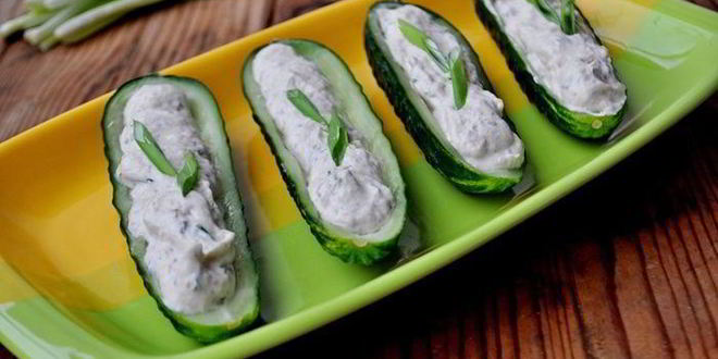 Рецепт закуски из огурцов, фаршированных горбушей