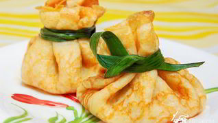 Рецепт Блинных мешочков с жюльеном из красной рыбы