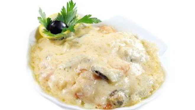 Рецепт Морского жюльена из креветок и мидий